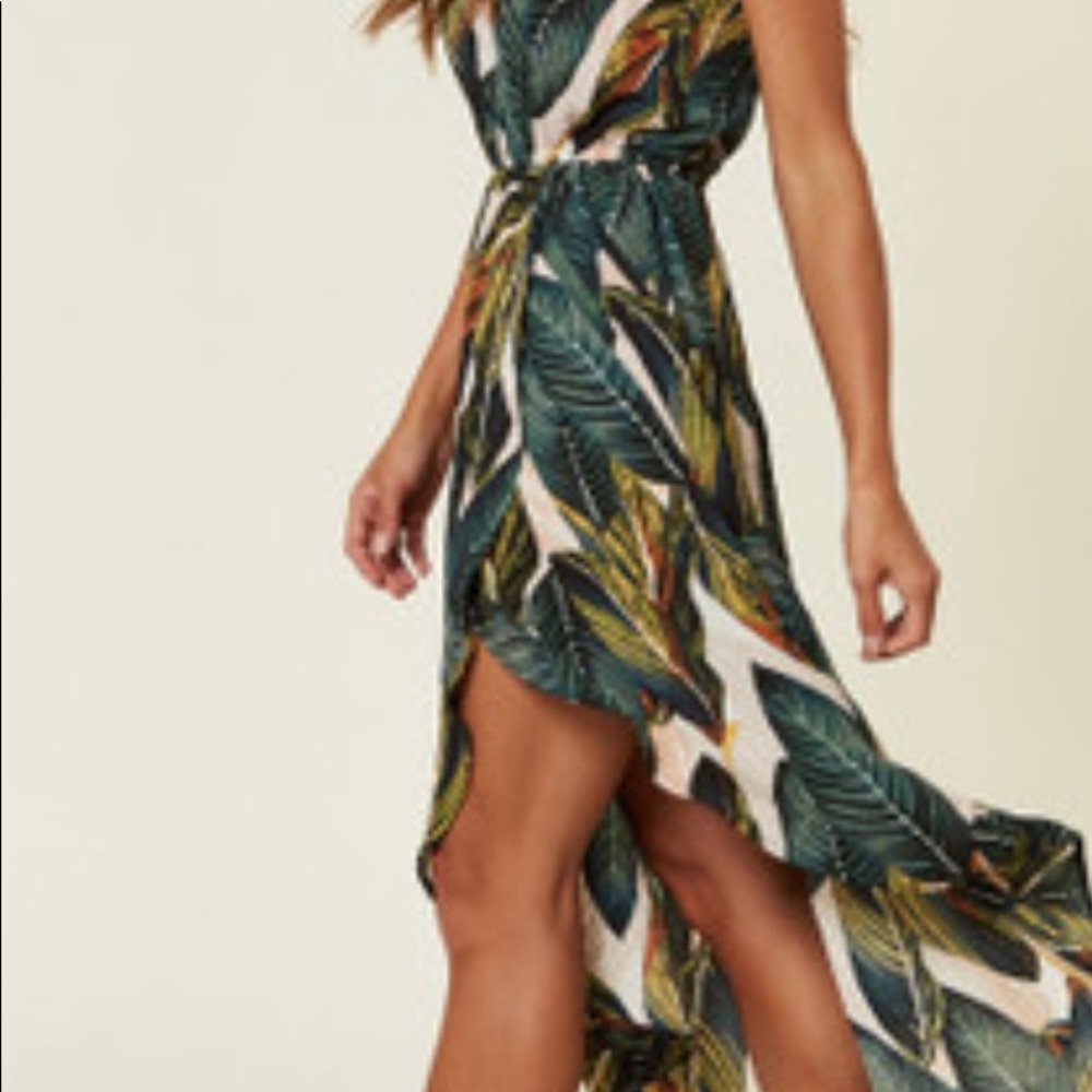 Silkfred Leaf Print Asymmetrical Dress